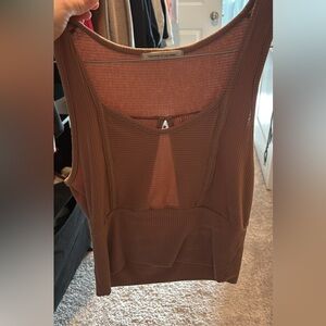 Caution To The Wind Brown Ribbed Tank Top